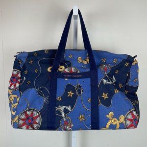 Vintage Gloria Vanderbilt Blue Canvas Nautical Anchor‎ Large Duffel Bag